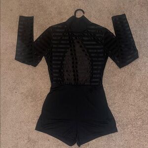 Black Sheer Striped Long Sleeve Romper
